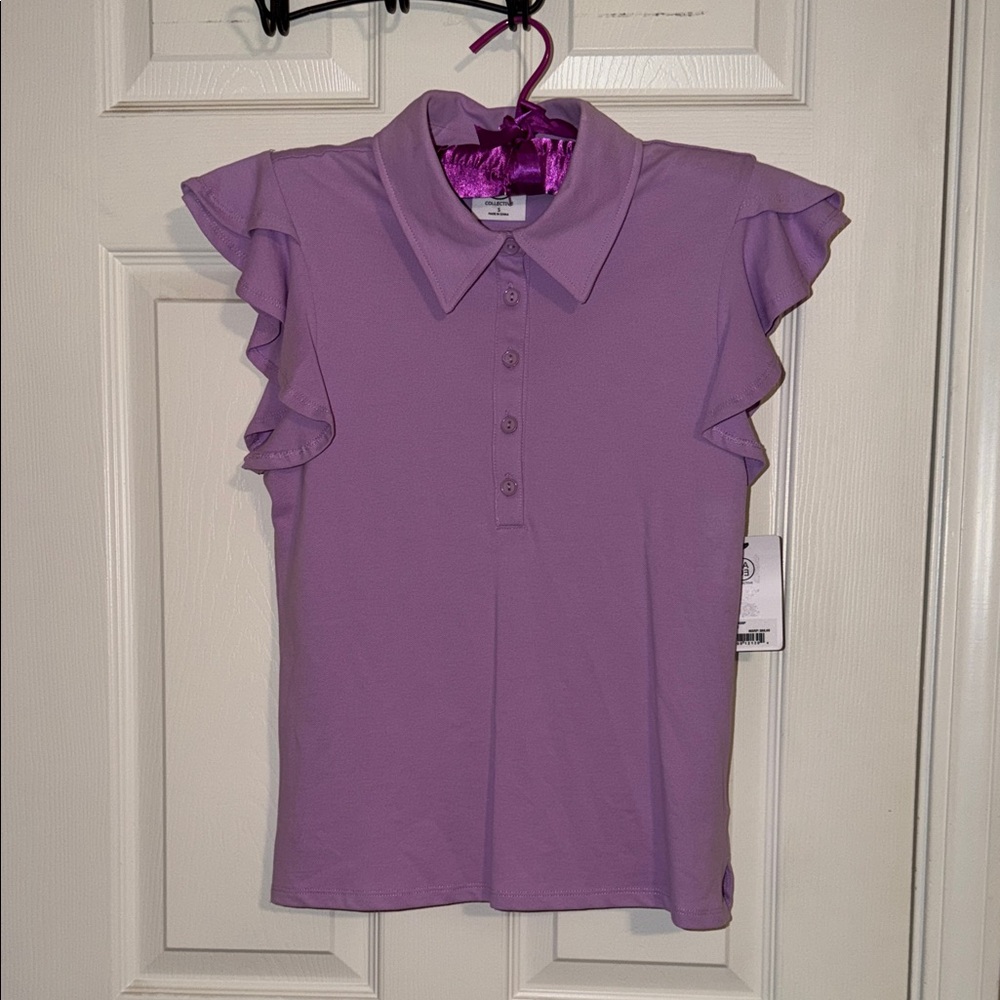 Sage Lilac Ruffle Sleeve Blouse